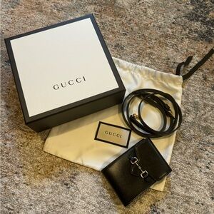 GUCCI Horsebit 1955 Shoulder Wallet Black 658617 Leather